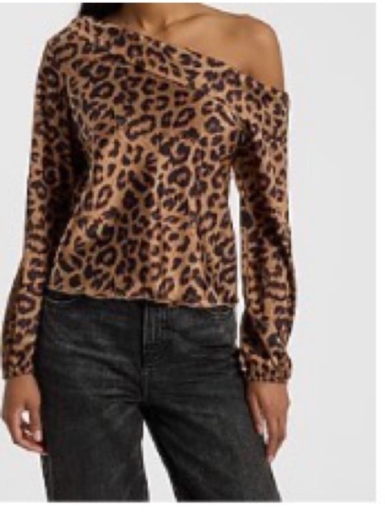 Express Tops - BRAND New Express Satin Off The Shoulder Leopard Print Long Print Blouse